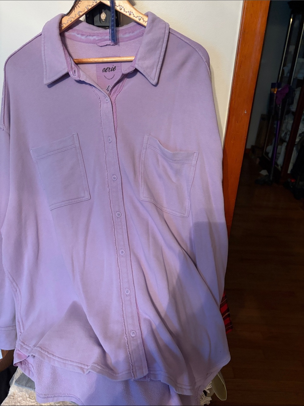 aerie Lavender Casual Button-Down Shirt